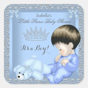 Little Prince Baby Shower Boy Blue Damask Toy 4 Square Sticker