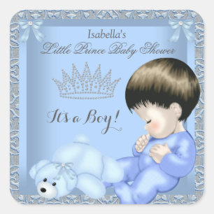 Little Prince Baby Shower Boy Blue Damask Toy 4 Square Sticker