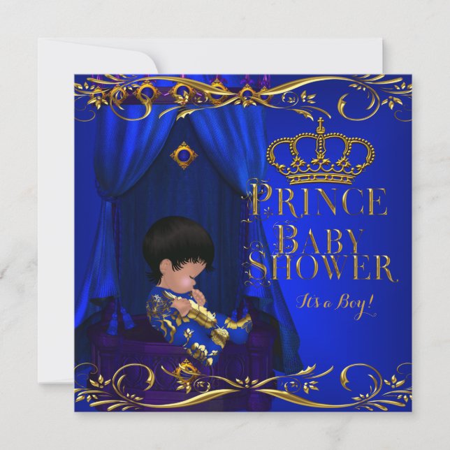 Little Prince Baby Shower Boy Regal Blue Crown 2 Invitation (Front)