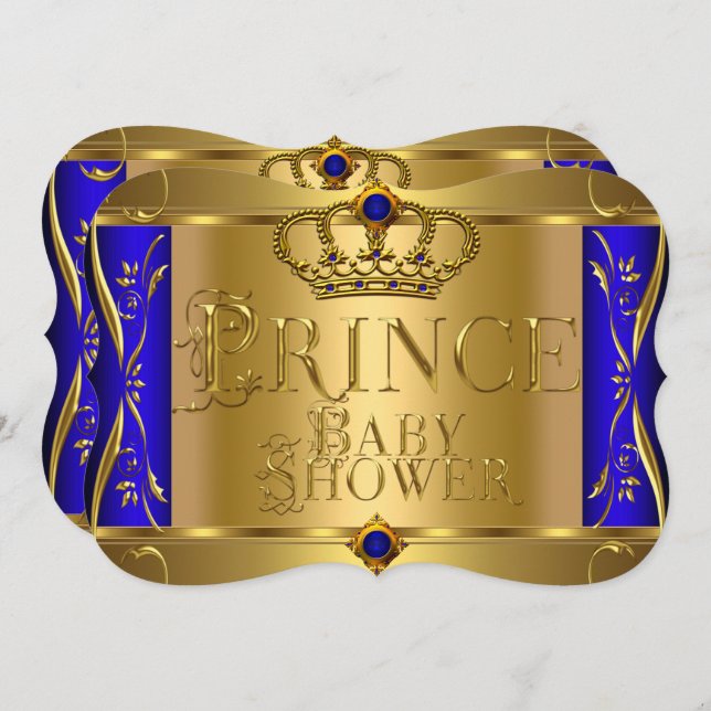 Little Prince Baby Shower Boy Regal Blue Crown 9 Invitation (Front/Back)