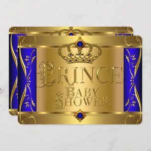 Little Prince Baby Shower Boy Regal Blue Crown 9 Invitation