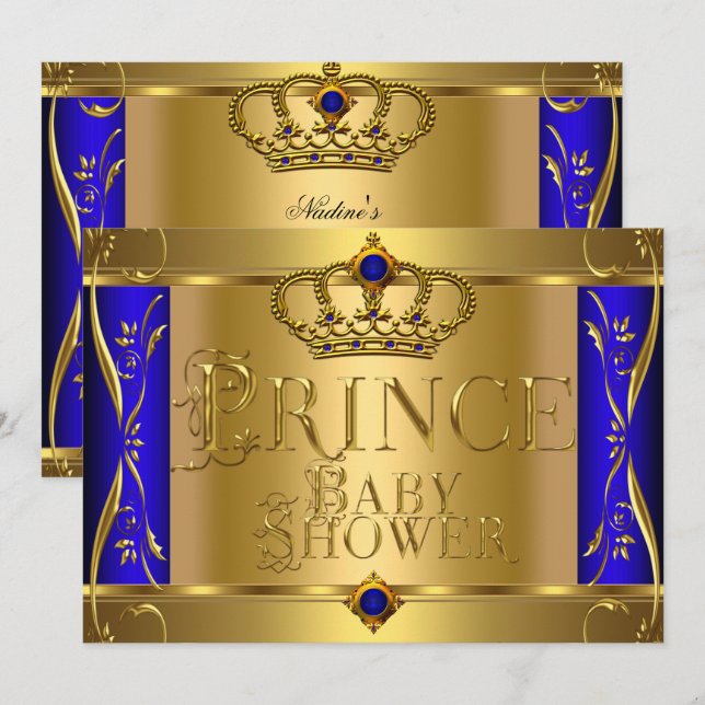 Little Prince Baby Shower Boy Regal Blue Crown 9 Invitation (Front/Back)