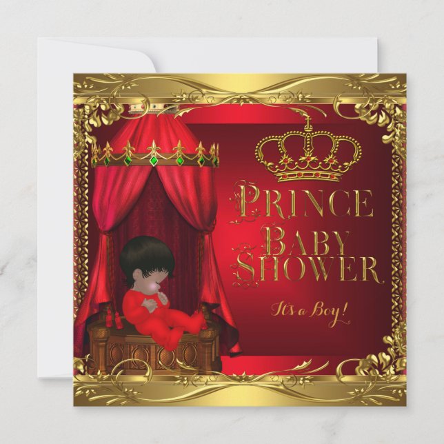 Little Prince Baby Shower Boy Regal Red Crown 5 Invitation (Front)