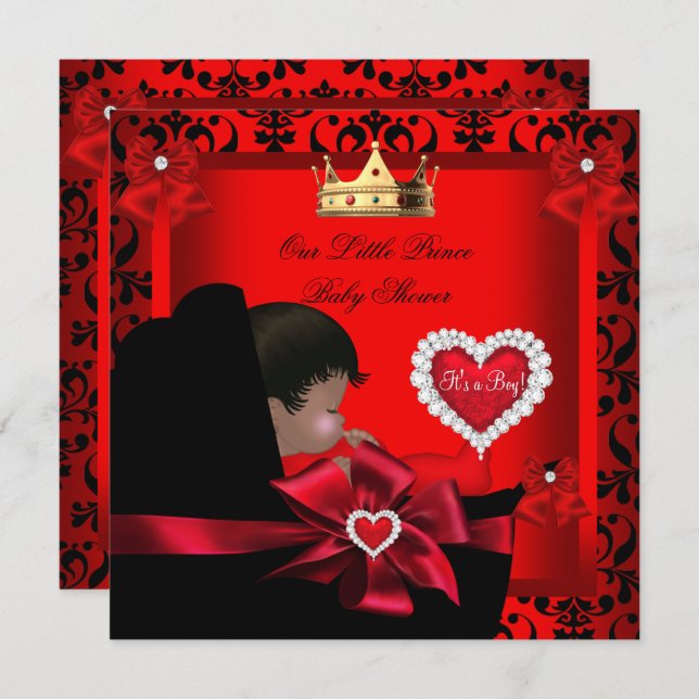 Little Prince Baby Shower Boy Regal Red Gold Pram Invitation (Front/Back)