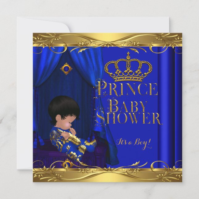 Little Prince Baby Shower Boy Royal Blue Crown 5z Invitation (Front)