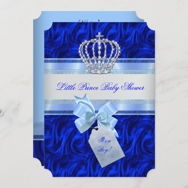 Little Prince Baby Shower Boy Royal Blue Invitation (Front/Back)