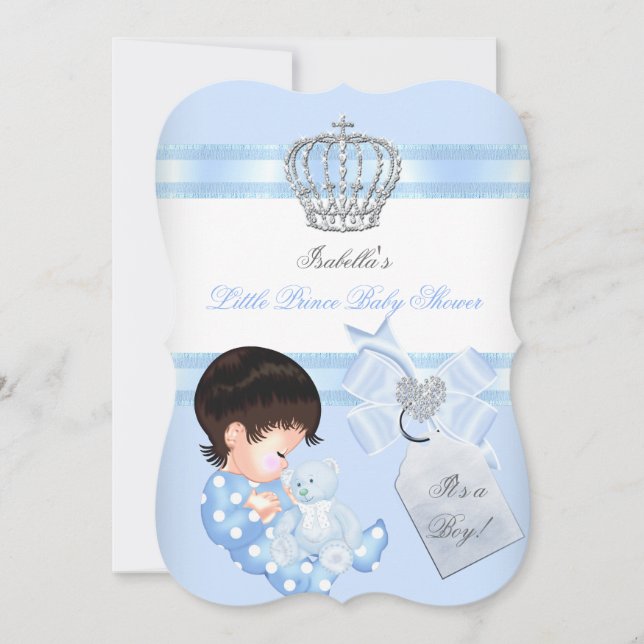 Little Prince Baby Shower Cute Boy Toy Bear Invitation (Front)