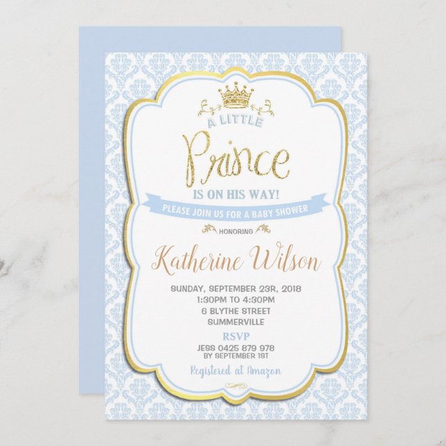 Little Prince Baby Shower Invitation Boy Blue (Front/Back)