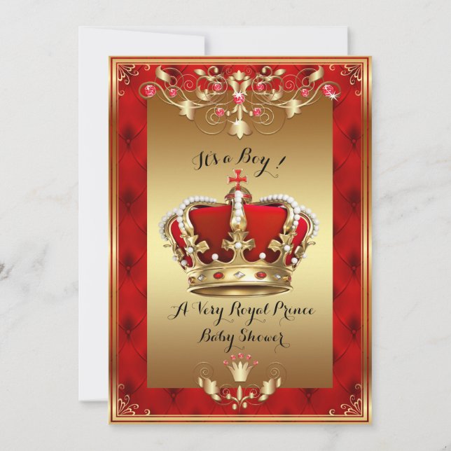 Little Prince Baby Shower Invitation,gold,red Invitation (Back)
