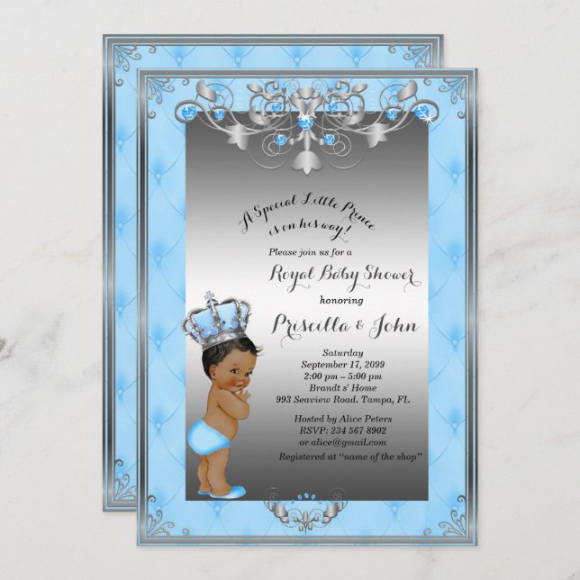 Little Prince Baby Shower Invitation, Royal SILVER Invitation (Front/Back)