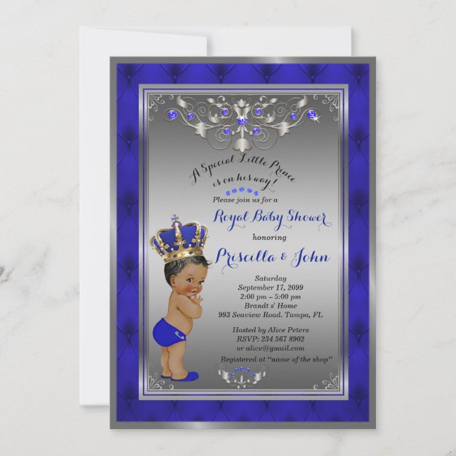 Little Prince Baby Shower Invitation, Royal SILVER Invitation (Front)