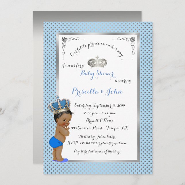 Little Prince Baby Shower Invitation,silver, blue Invitation (Front/Back)