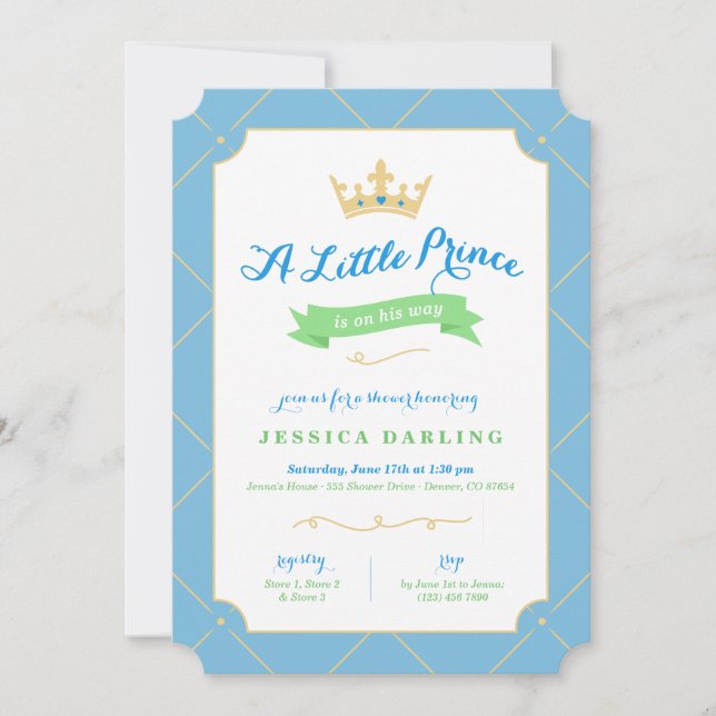 Little Prince Baby Shower Invitations | Blue (Front)