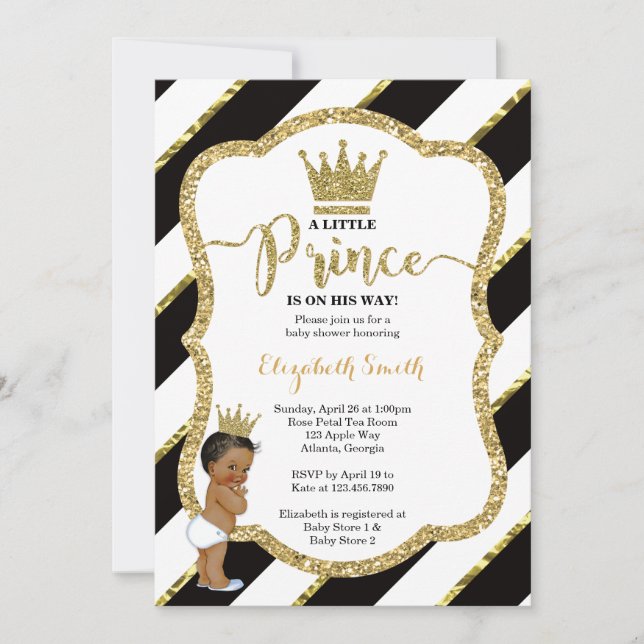 Little Prince Baby Shower Invite, Faux Glitter Invitation (Front)