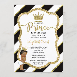 Little Prince Baby Shower Invite, Faux Glitter Invitation