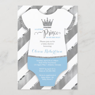 Little Prince Baby Shower Invite, Faux Glitter Invitation
