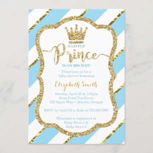 Little Prince Baby Shower Invite, Faux Glitter Invitation