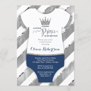 Little Prince Baby Shower Invite, Faux Glitter Invitation