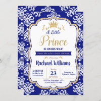 Little Prince Baby Shower Royal Blue Damask Boy