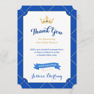 Little Prince Baby Shower Thank You Cards   Royal