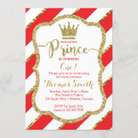 Little Prince Birthday Invitation, Red, Gold