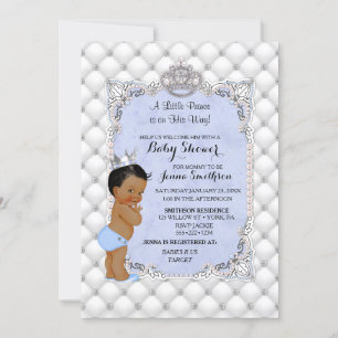 Little Prince Blue Pearls Diamonds Baby Boy Invitation