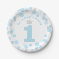 Little Prince Blue Silver 1st Birthday Party Paper