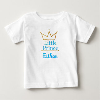 Little Prince Blue text and Gold Crown Baby T-Shirt