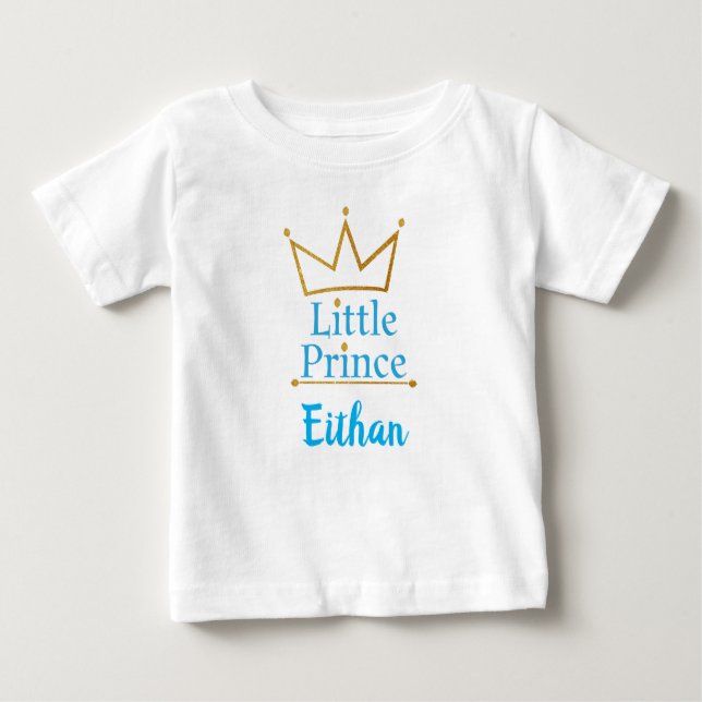 Little Prince Blue text and Gold Crown Baby T-Shirt (Front)