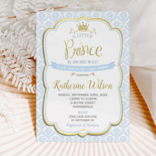 Little Prince Boy Baby Shower Blue Damask Invitation