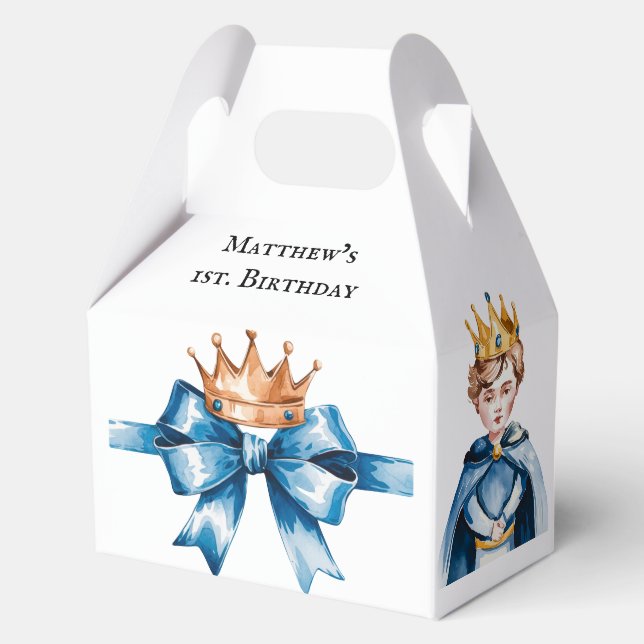 Little Prince Boy's First Birthday Party Favour Box (Front)