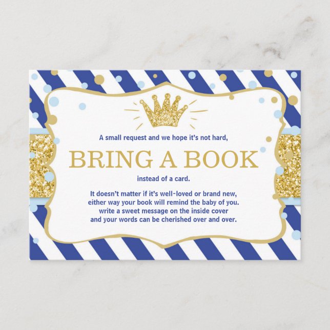 Little prince bring a book Royal blue gold crown Enclosure Card (Front)