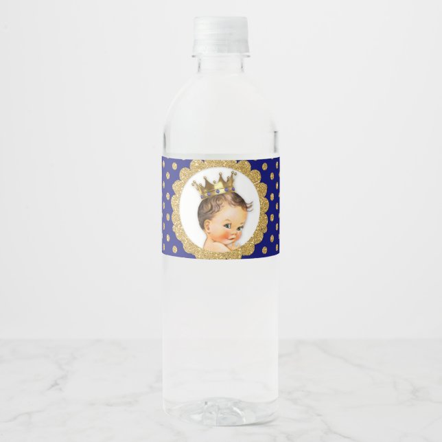 Little Prince Crown Royal Blue & Gold Water Bottle Label (Front)
