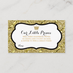 Little Prince Diaper Raffle Ticket, Faux Glitter Enclosure Card