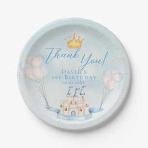 Little Prince Fairytale Castle Crown 1st Birthday Paper Plate