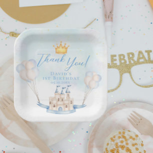 Little Prince Fairytale Castle Crown 1st Birthday Paper Plate