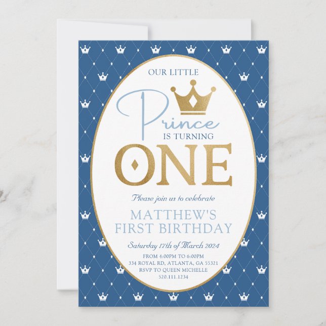 Little Prince First Birthday Party Invitation (Front)