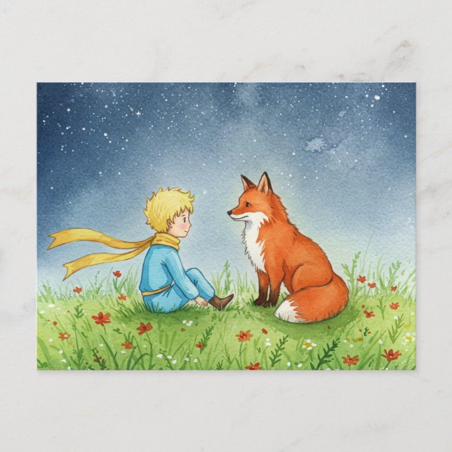 Little Prince Fox Watercolor Postcard (Front)