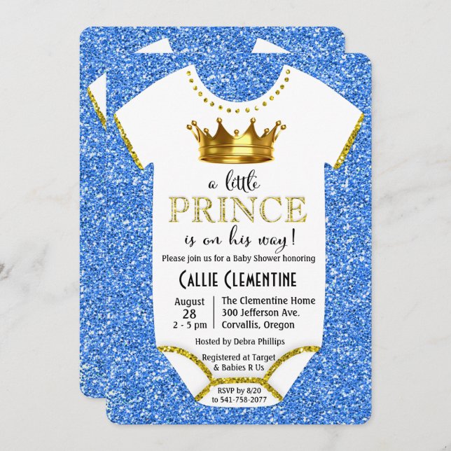 Little Prince Glitter Baby Shower Invitation (Front/Back)