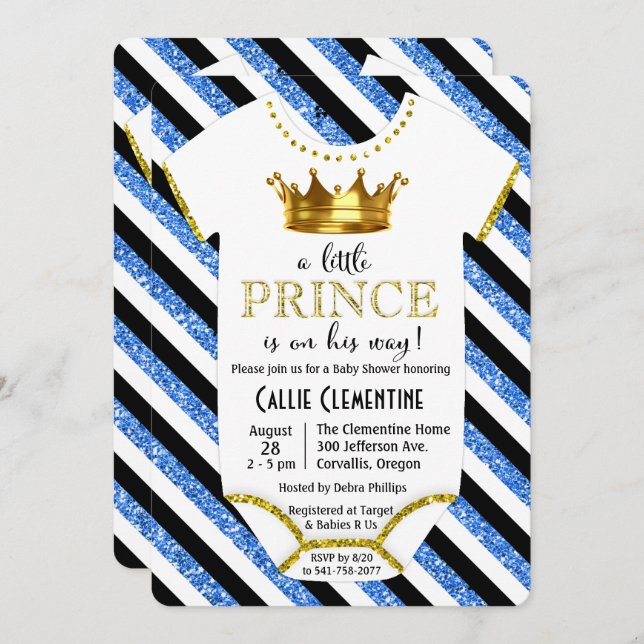 Little Prince Glitter Baby Shower Invitation (Front/Back)