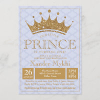 Little Prince Gold Crown Boy Birthday Invitation