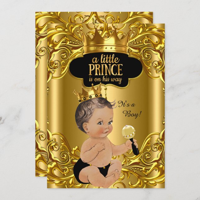 Little Prince is on his way Baby Shower Brunette Invitation (Front/Back)