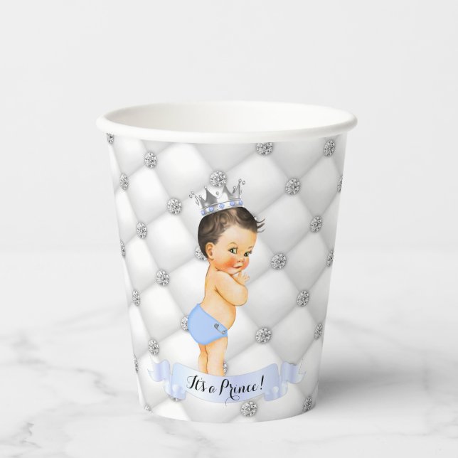 Little Prince Light Blue White Diamonds Baby Boy  Paper Cups (Front)