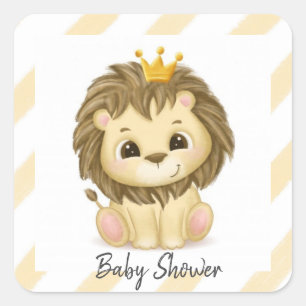 Little Prince Lion Boy Baby Shower Square Sticker