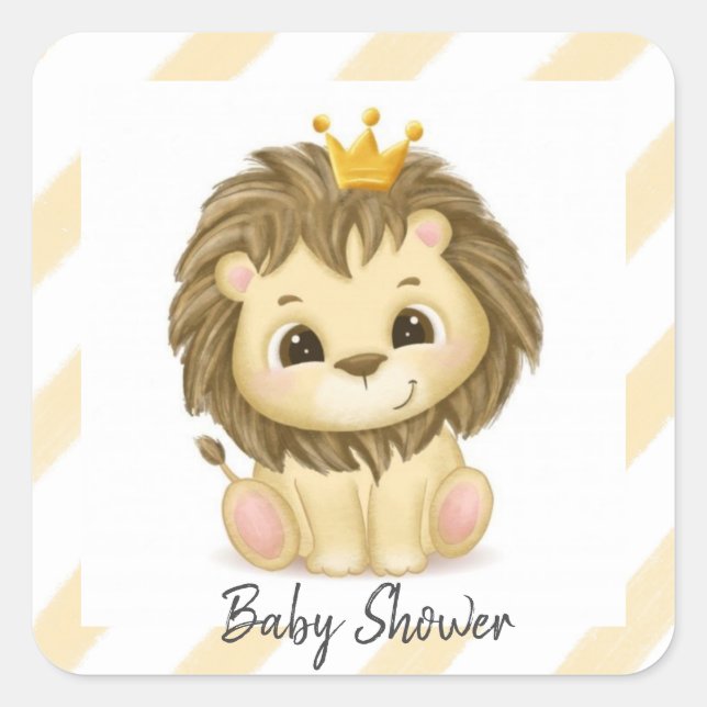 Little Prince Lion Boy Baby Shower Square Sticker (Front)