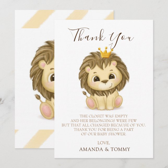 Little Prince Lion Boy Baby Shower Thank You (Front/Back)