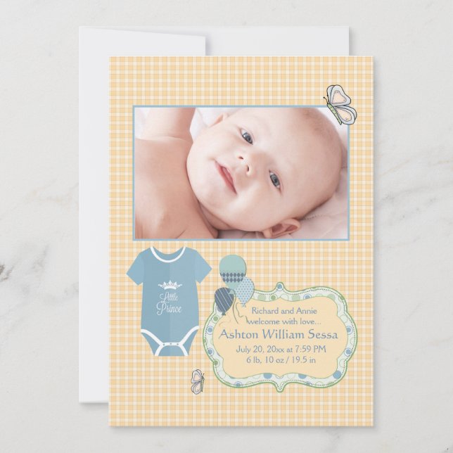 Little Prince Photo Birth Announcement (Front)