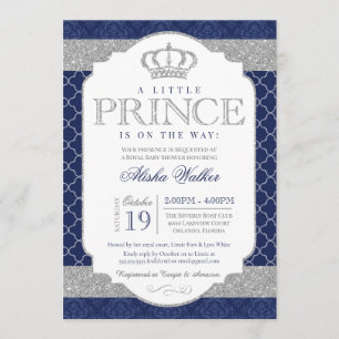 Little Prince Royal Blue and Silver Baby Shower Invitation