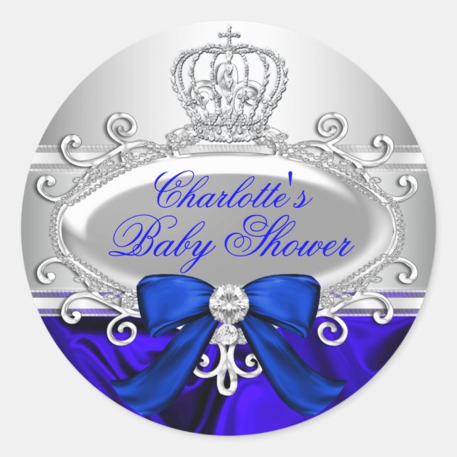 Little Prince Royal Blue Baby Shower Sticker (Front)