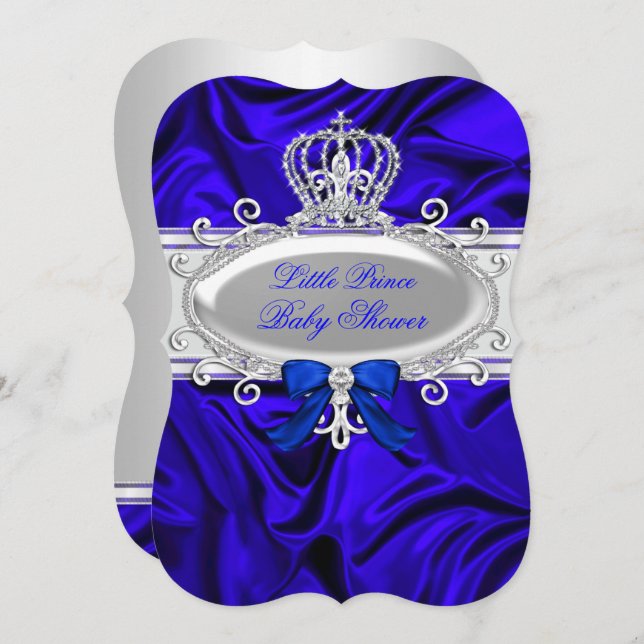 Little Prince Royal Blue Boy Baby Shower 2 Invitation (Front/Back)